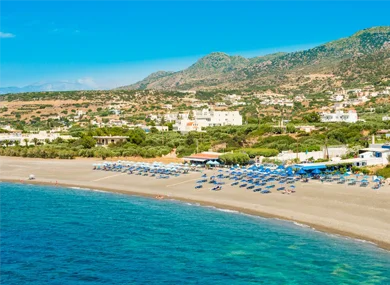 Long Beach in Koutsounari, near Ierapetra, is a stunning, kilometer-long beach on the southern coast of Crete. Known for its crystal-clear waters, peaceful atmosphere, and natural beauty, it offers a perfect setting for swimming, sunbathing, and relaxing by the Libyan Sea. Ideal for visitors seeking a quiet and authentic Cretan beach experience